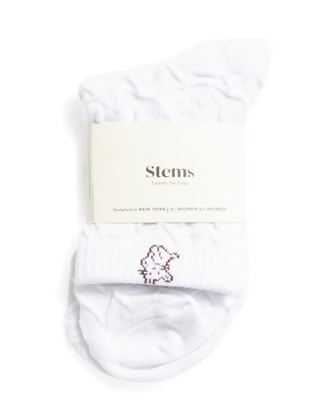 Stems 1 Pair White Kitten Print Cotton Blend Stretch Lace Knit Luxury Socks